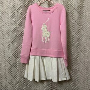 Girls Ralph Lauren Pink Crewneck Sweatshirt with White Polo Pony Size 7